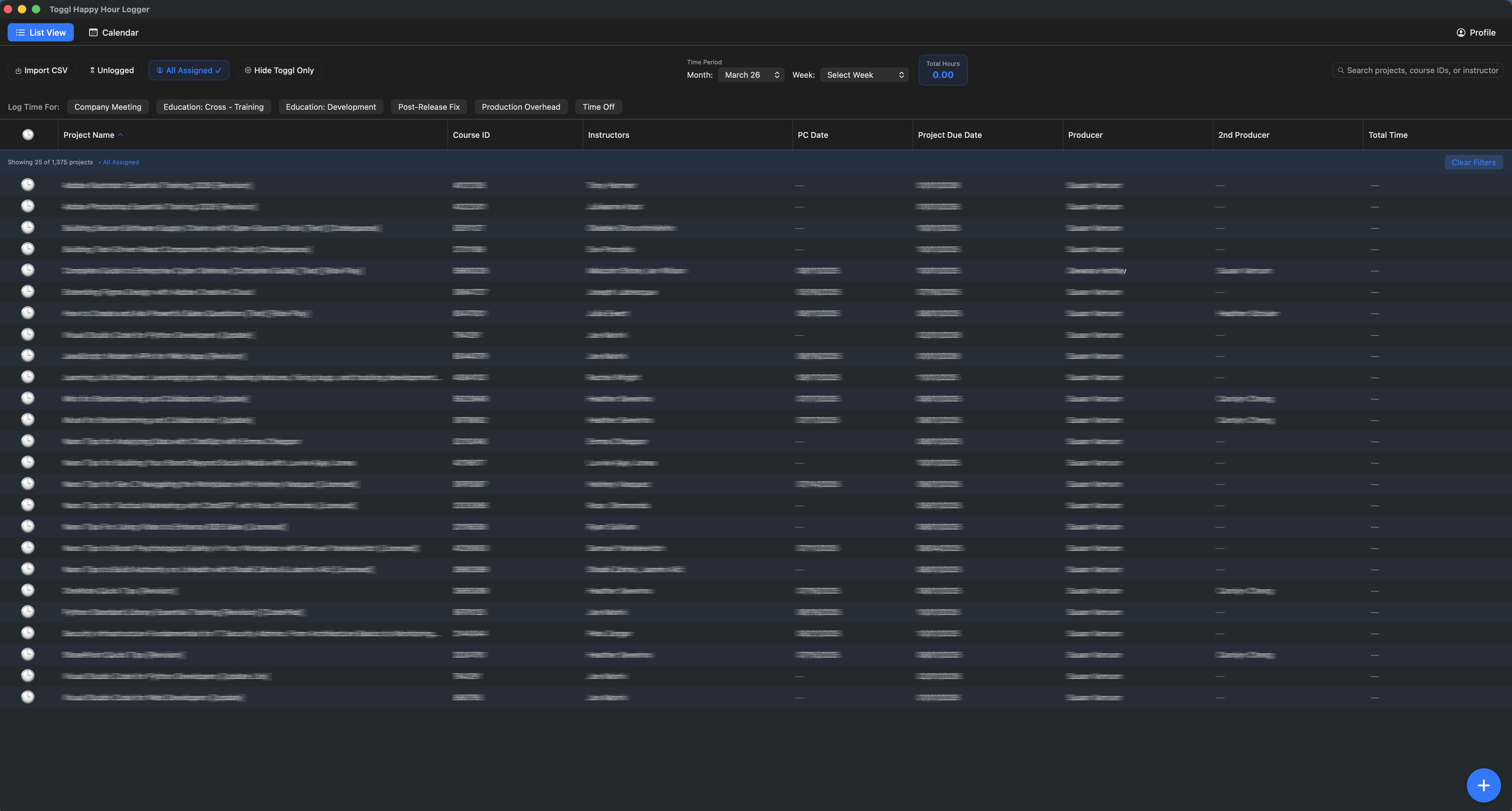 HappyHourLogger list view